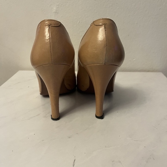 Vintage Adlib Light Tan High Heels Peep Toe Shoes Women's 7.5 M 1980s - Picture 4 of 7
